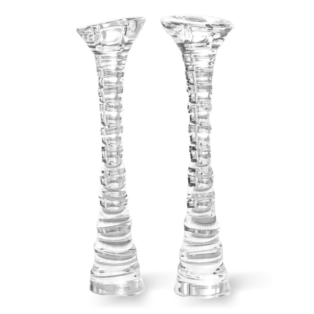 Nambe Clear Crystal Tornado 11” Candlesticks Pair